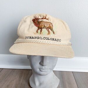 Vintage Corduroy Moose Embroidered Durango Colorado Cap